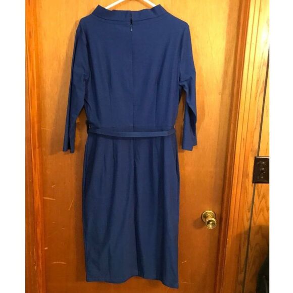 NWT Muxxn Modest Midi Dress Women 2XL High Neck Royal Blue Fitted Belt Minimal - Picture 4 of 14